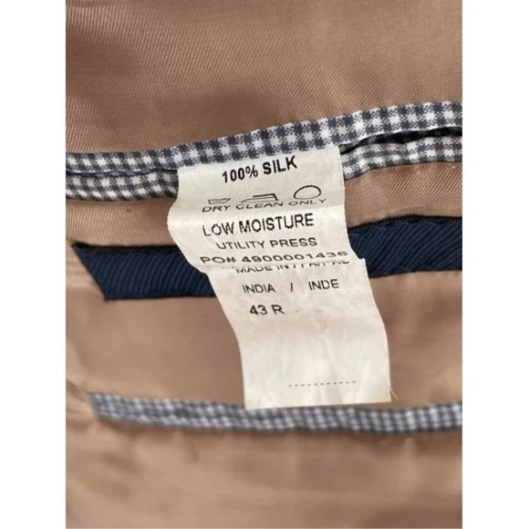 Izod Silk Blazer Sport Coat Suit‎ Jacket Men 43 R Houndstooth Tan Beige Brown